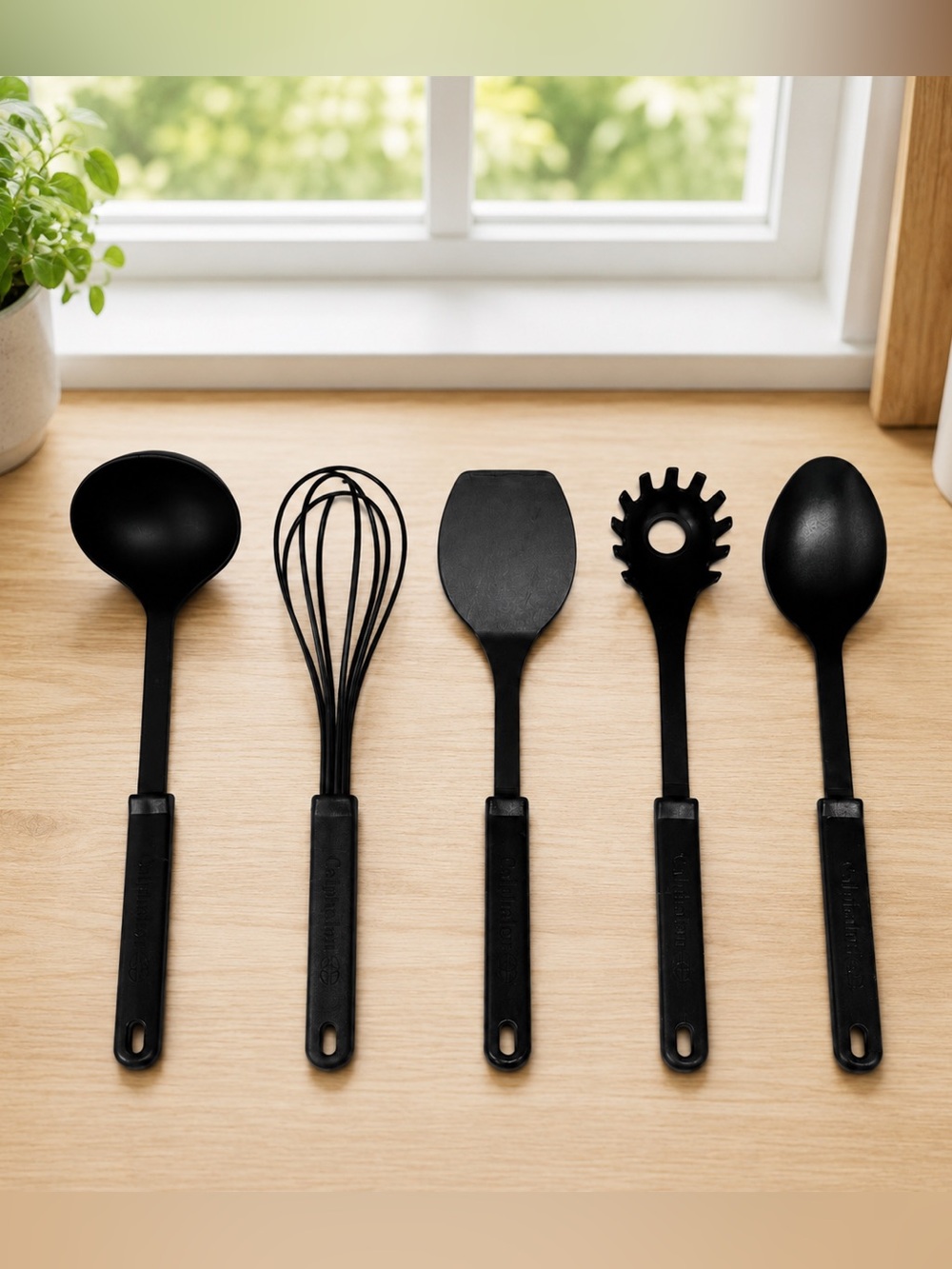 Set of Five (5) Calphalon Black Nylon 400 Degrees Cooking Utensils Made in USA